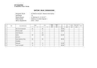 nilai kalkulus ii, kelas reguler  2011 - 2012.xls
